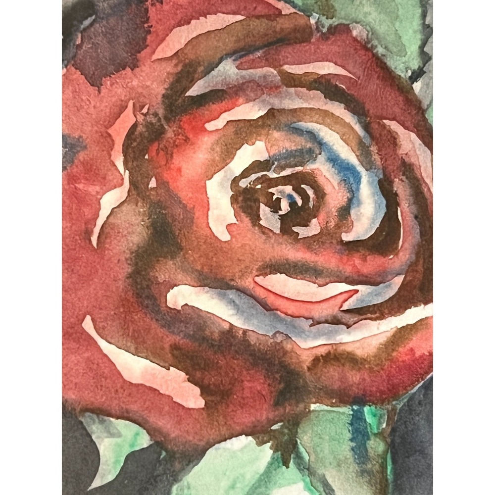 ACEO Original Watercolor Painting Rose Artist Trading Card Sketch Drawing ATC